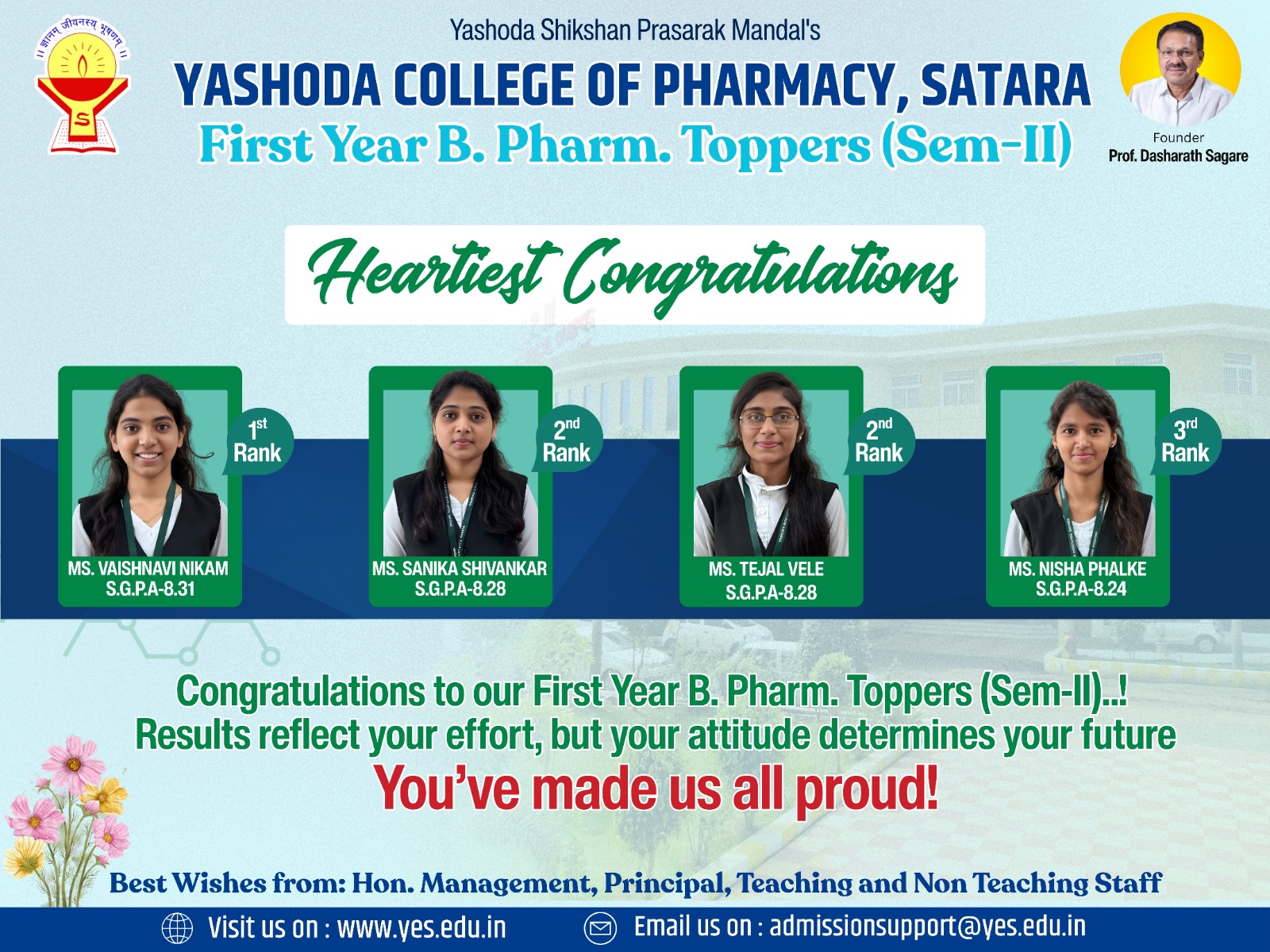 First Year B.Pharm Rankers (Sem-II) 2024-25